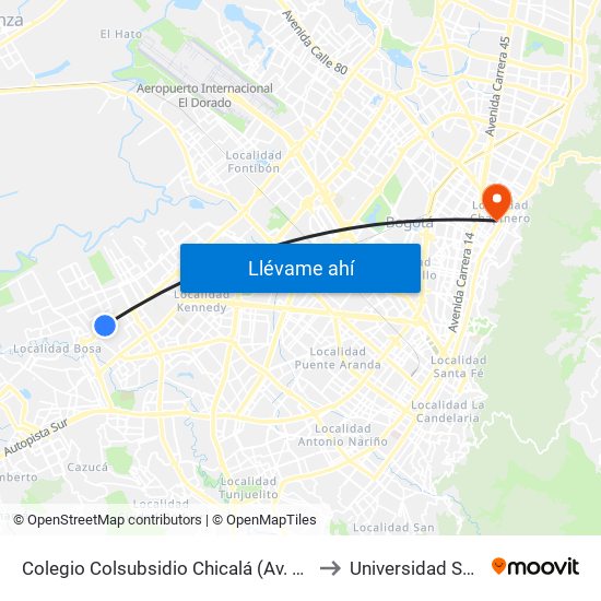 Colegio Colsubsidio Chicalá (Av. C. De Cali - Dg 52a Sur) to Universidad Santo Tomás map