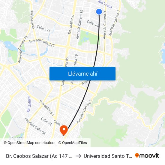 Br. Caobos Salazar (Ac 147 - Kr 12) to Universidad Santo Tomás map