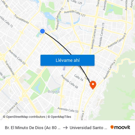 Br. El Minuto De Dios (Ac 80 - Kr 73b) to Universidad Santo Tomás map