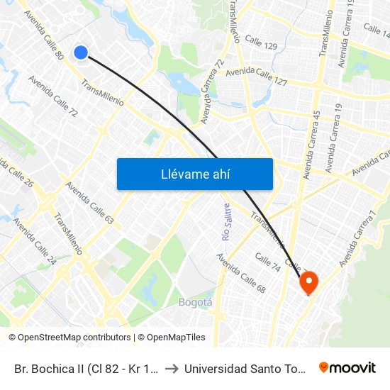 Br. Bochica II (Cl 82 - Kr 102) to Universidad Santo Tomás map