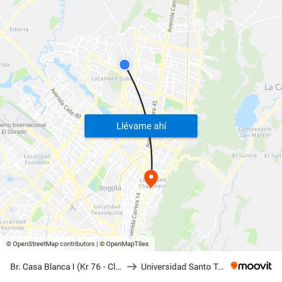 Br. Casa Blanca I (Kr 76 - Cl 146c) to Universidad Santo Tomás map