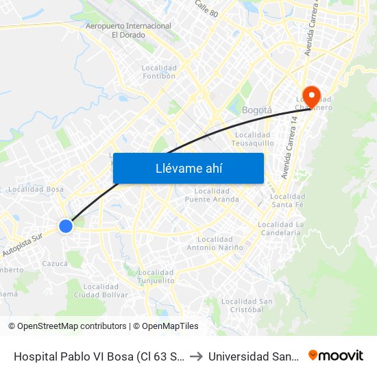 Hospital Pablo VI Bosa (Cl 63 Sur - Kr 77g) (A) to Universidad Santo Tomás map