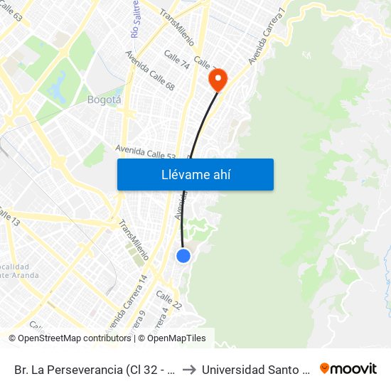 Br. La Perseverancia (Cl 32 - Kr 4 Bis) to Universidad Santo Tomás map