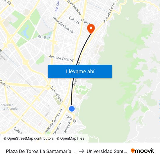 Plaza De Toros La Santamaría (Kr 5 - Cl 26) to Universidad Santo Tomás map