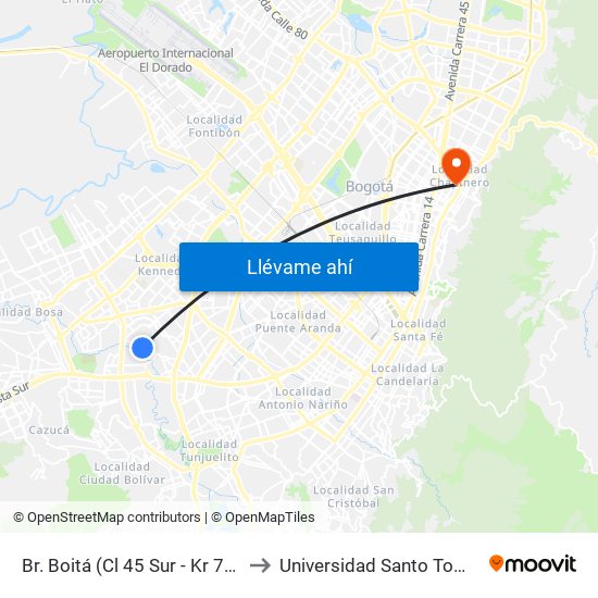 Br. Boitá (Cl 45 Sur - Kr 72v) to Universidad Santo Tomás map