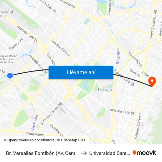 Br. Versalles Fontibón (Av. Centenario - Kr 90) to Universidad Santo Tomás map