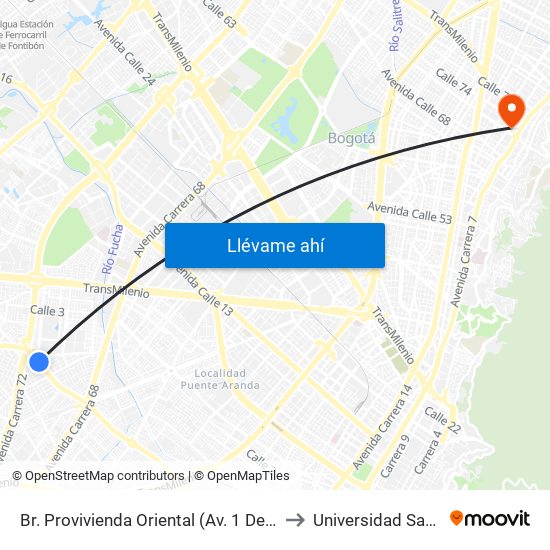 Br. Provivienda Oriental (Av. 1 De Mayo - Kr 71d) (A) to Universidad Santo Tomás map