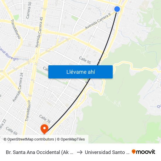 Br. Santa Ana Occidental (Ak 9 - Cl 115) to Universidad Santo Tomás map