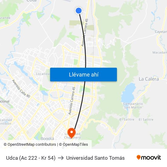 Udca (Ac 222 - Kr 54) to Universidad Santo Tomás map