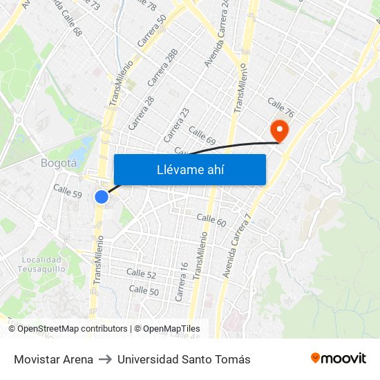 Movistar Arena to Universidad Santo Tomás map