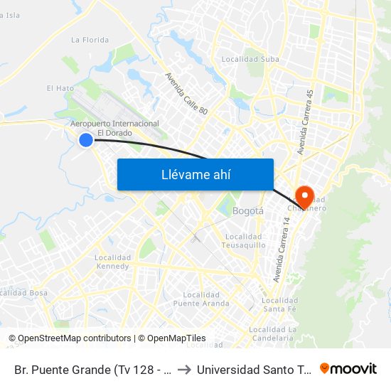 Br. Puente Grande (Tv 128 - Cl 17f) to Universidad Santo Tomás map