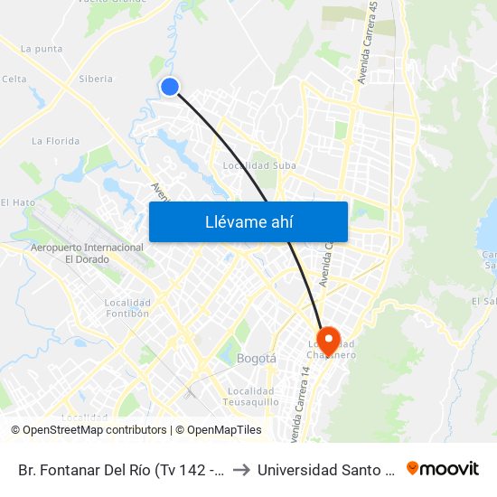 Br. Fontanar Del Río  (Tv 142 - Dg 150) to Universidad Santo Tomás map