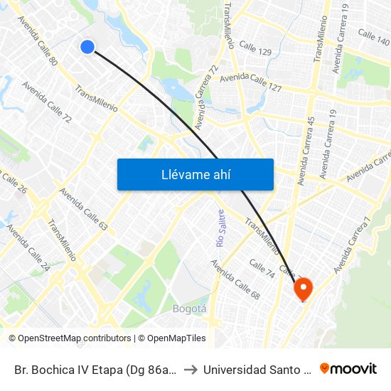 Br. Bochica IV Etapa (Dg 86a - Kr 101) to Universidad Santo Tomás map