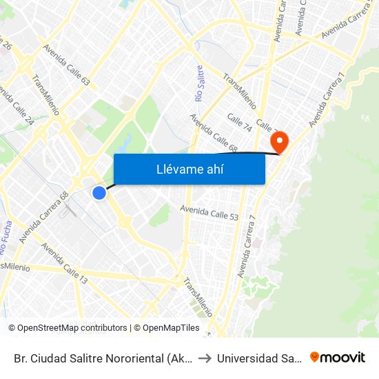Br. Ciudad Salitre Nororiental (Ak 60 - Av. Esperanza) to Universidad Santo Tomás map