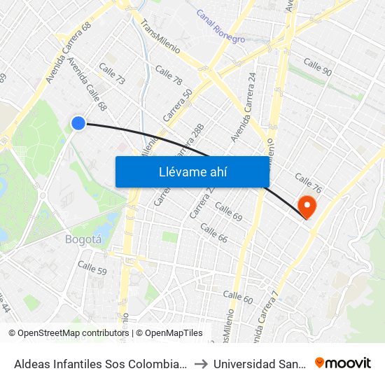 Aldeas Infantiles Sos Colombia (Ak 60 - Ac 64) to Universidad Santo Tomás map