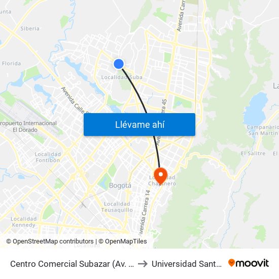 Centro Comercial Subazar (Av. Suba - Kr 91) to Universidad Santo Tomás map