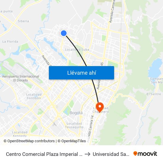 Centro Comercial Plaza Imperial (Av. Suba - Kr 107) to Universidad Santo Tomás map
