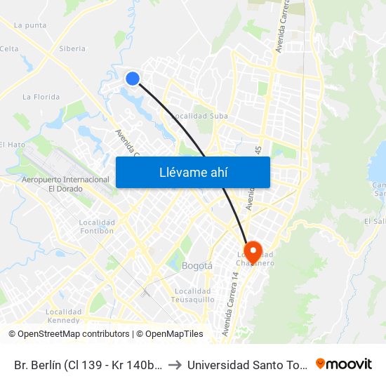 Br. Berlín (Cl 139 - Kr 140b Bis) to Universidad Santo Tomás map