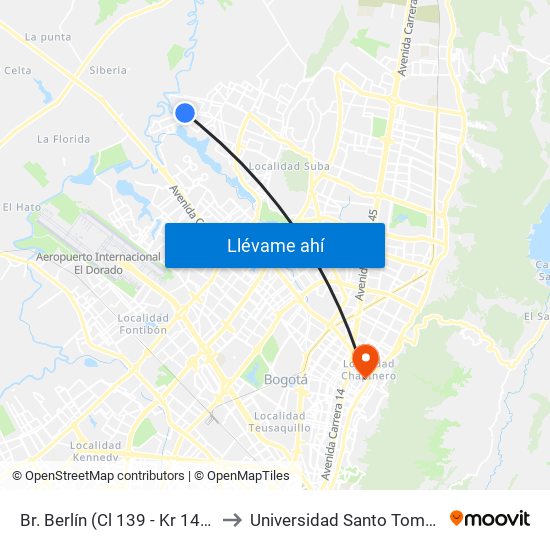 Br. Berlín (Cl 139 - Kr 147) to Universidad Santo Tomás map