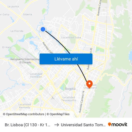 Br. Lisboa (Cl 130 - Kr 153) to Universidad Santo Tomás map