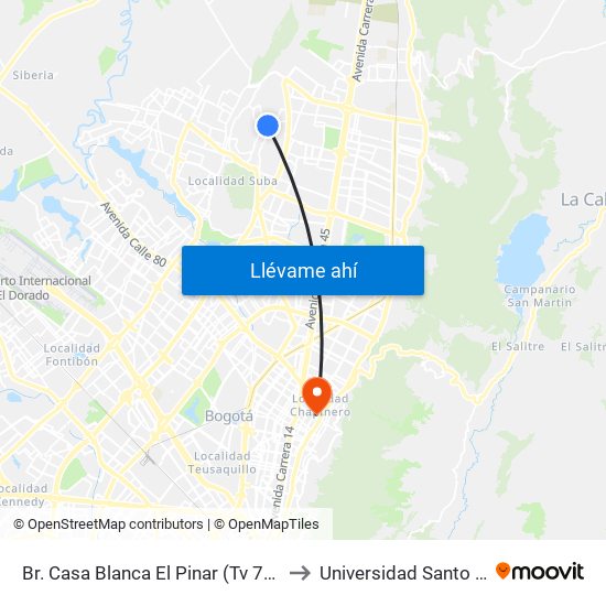 Br. Casa Blanca El Pinar (Tv 77 - Cl 160) to Universidad Santo Tomás map