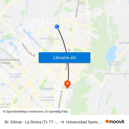 Br. Gilmar - La Sirena (Tv 77 - Cl 160) to Universidad Santo Tomás map