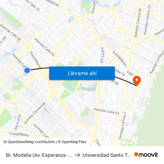 Br. Modelia (Av. Esperanza - Kr 74) to Universidad Santo Tomás map