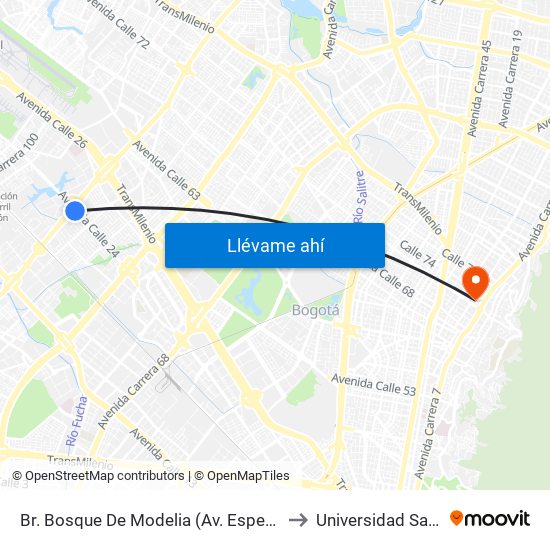 Br. Bosque De Modelia (Av. Esperanza - Av. C. De Cali) to Universidad Santo Tomás map