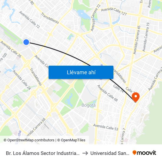 Br. Los Álamos Sector Industrial (Ac 63 - Ak 96) to Universidad Santo Tomás map