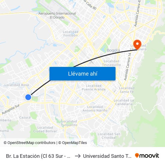 Br. La Estación (Cl 63 Sur - Kr 78c) to Universidad Santo Tomás map