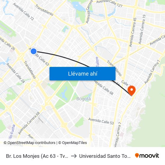 Br. Los Monjes (Ac 63 - Tv 85) to Universidad Santo Tomás map