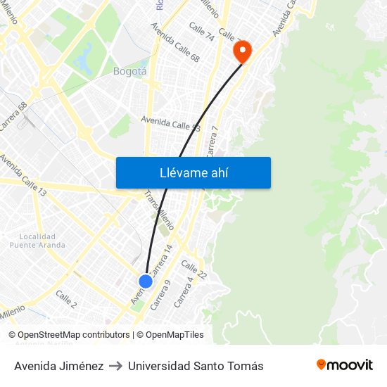 Avenida Jiménez to Universidad Santo Tomás map