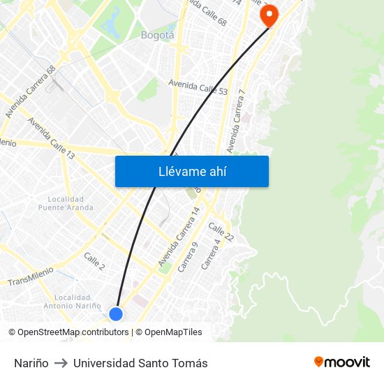 Nariño to Universidad Santo Tomás map