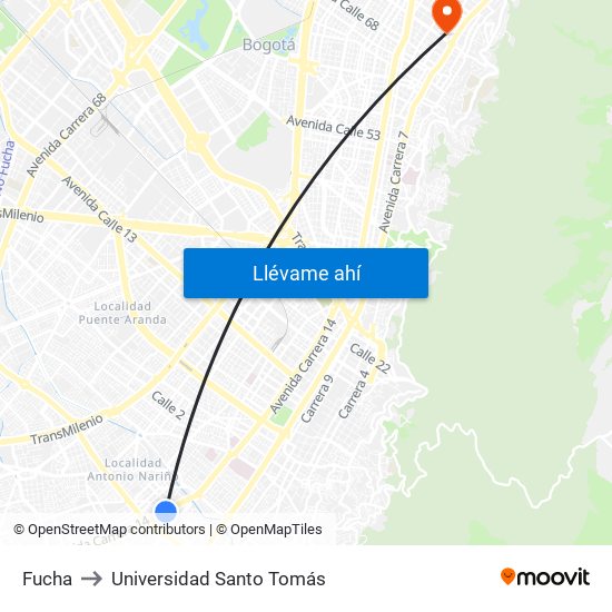 Fucha to Universidad Santo Tomás map