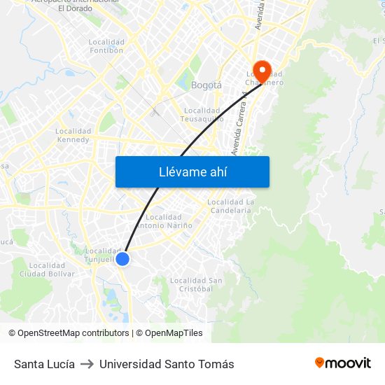 Santa Lucía to Universidad Santo Tomás map