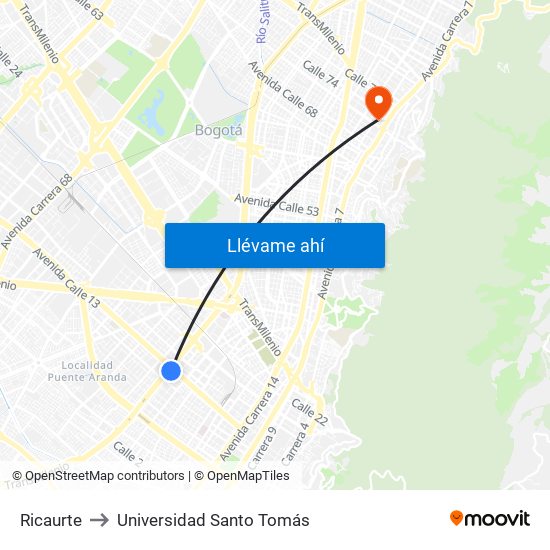Ricaurte to Universidad Santo Tomás map