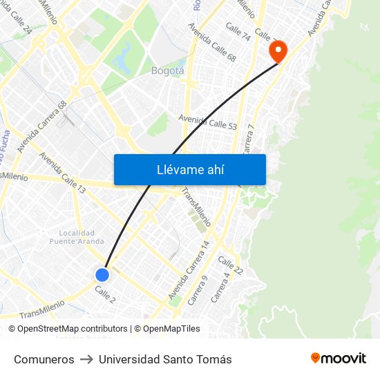 Comuneros to Universidad Santo Tomás map