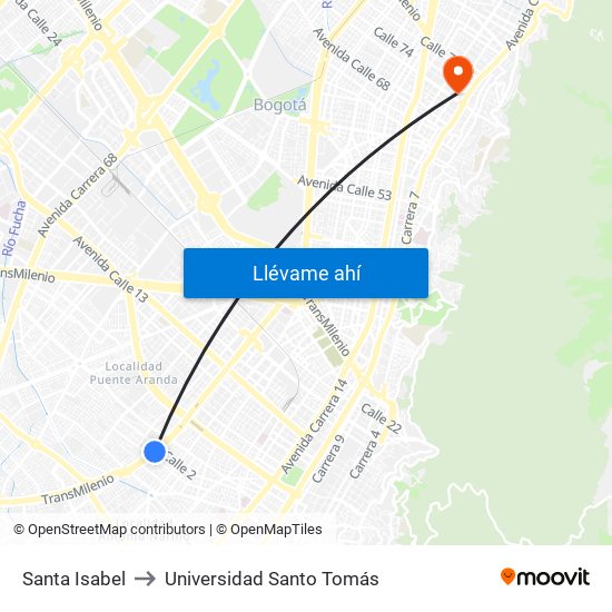 Santa Isabel to Universidad Santo Tomás map