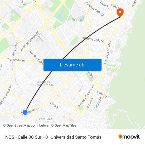 NQS - Calle 30 Sur to Universidad Santo Tomás map