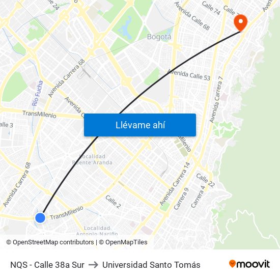 NQS - Calle 38a Sur to Universidad Santo Tomás map