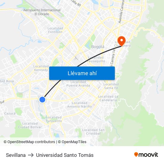 Sevillana to Universidad Santo Tomás map