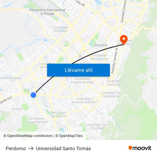 Perdomo to Universidad Santo Tomás map