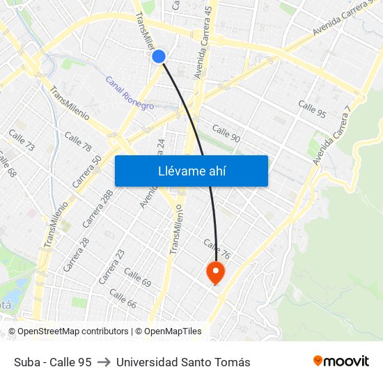 Suba - Calle 95 to Universidad Santo Tomás map