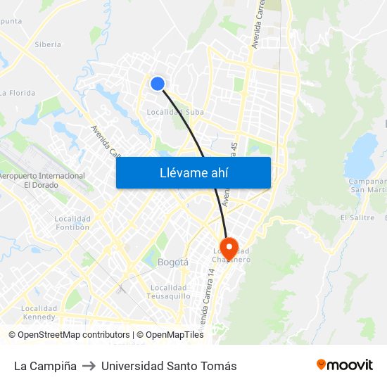 La Campiña to Universidad Santo Tomás map