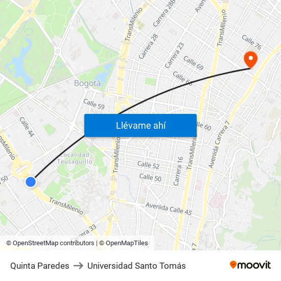 Quinta Paredes to Universidad Santo Tomás map
