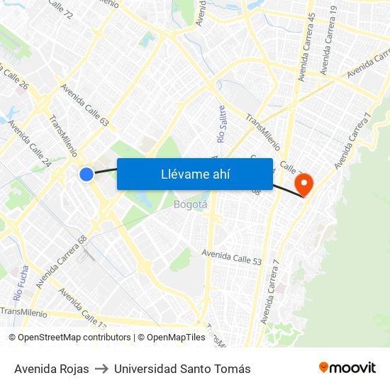 Avenida Rojas to Universidad Santo Tomás map