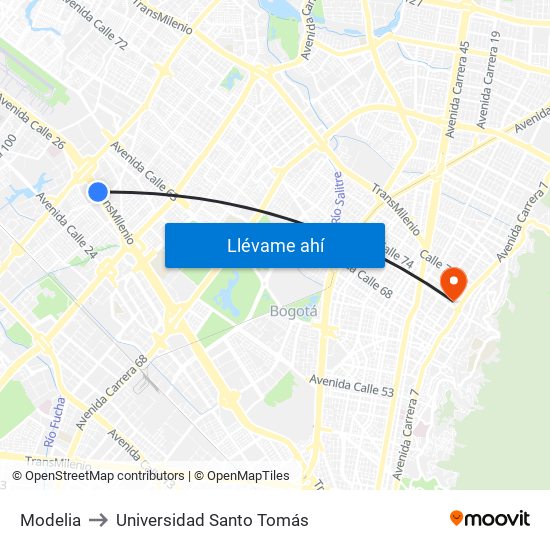 Modelia to Universidad Santo Tomás map