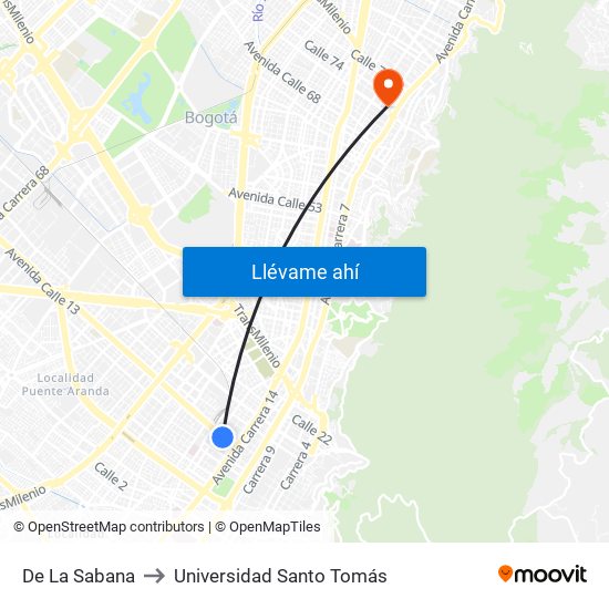 De La Sabana to Universidad Santo Tomás map