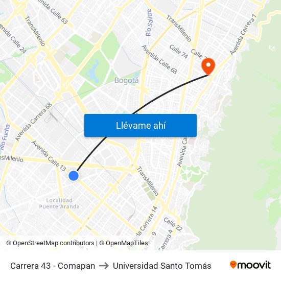 Carrera 43 - Comapan to Universidad Santo Tomás map