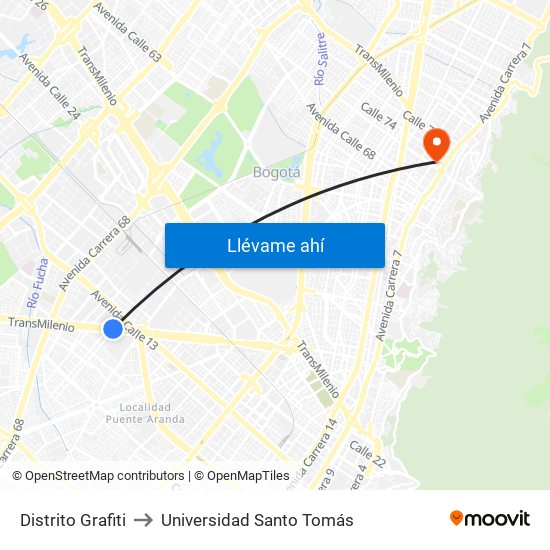 Distrito Grafiti to Universidad Santo Tomás map